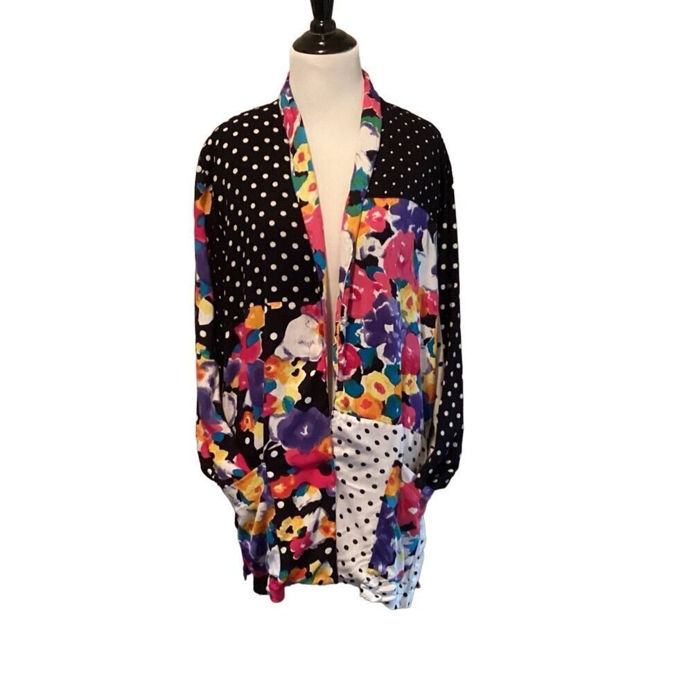 Boom Women’s Medium Oversized Rayon Patchwork Cardigan 80s Lightweight